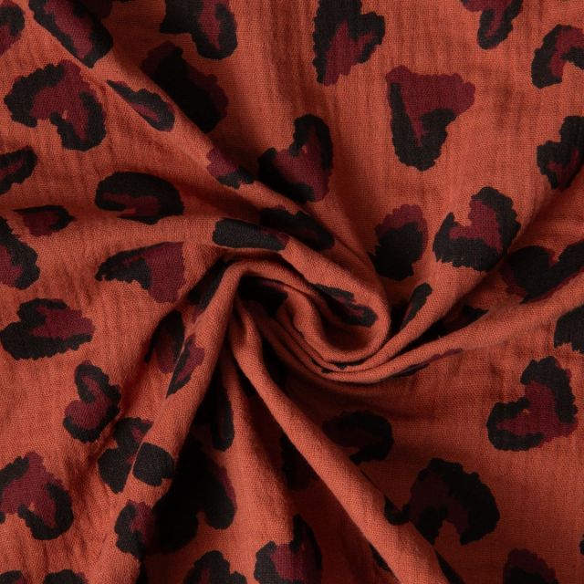 Tissu Double gaze de Coton Saian coeurs sur fond Terracotta