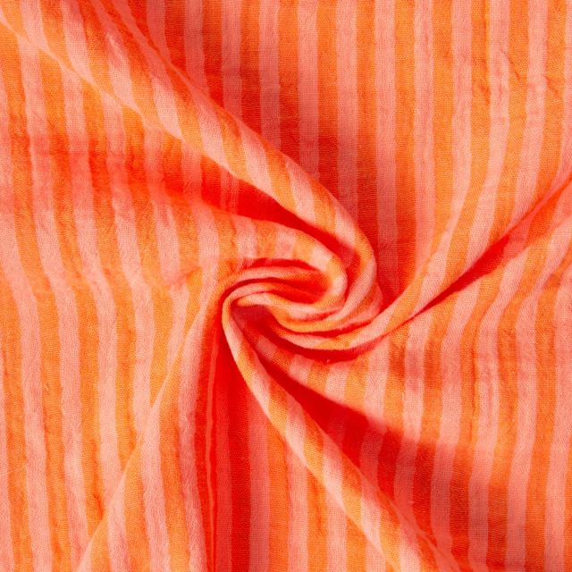 Tissu Double gaze de Coton Réversible rayé Orange