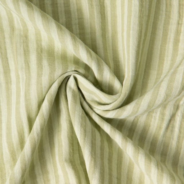 Tissu Double gaze de Coton Réversible rayé Vert
