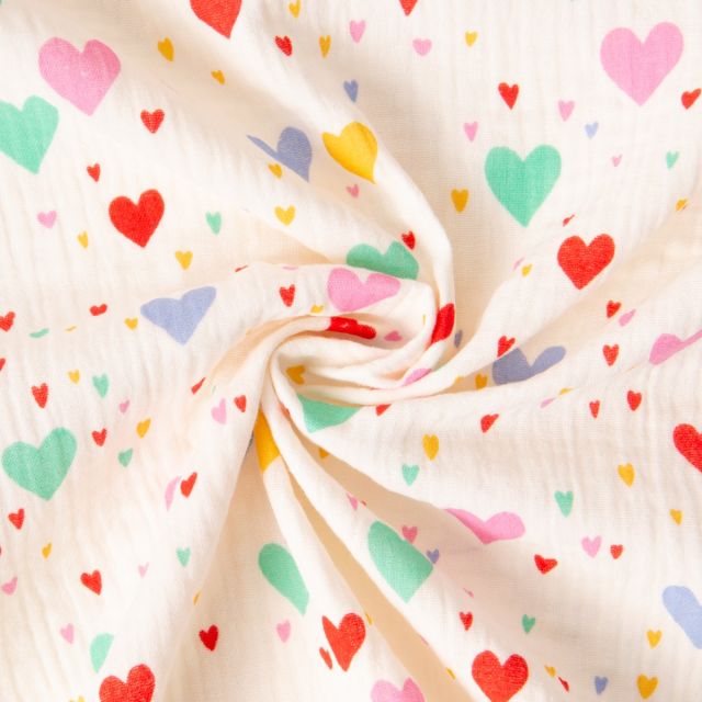 Tissu Double gaze de Coton Ti Amo sur fond Ecru