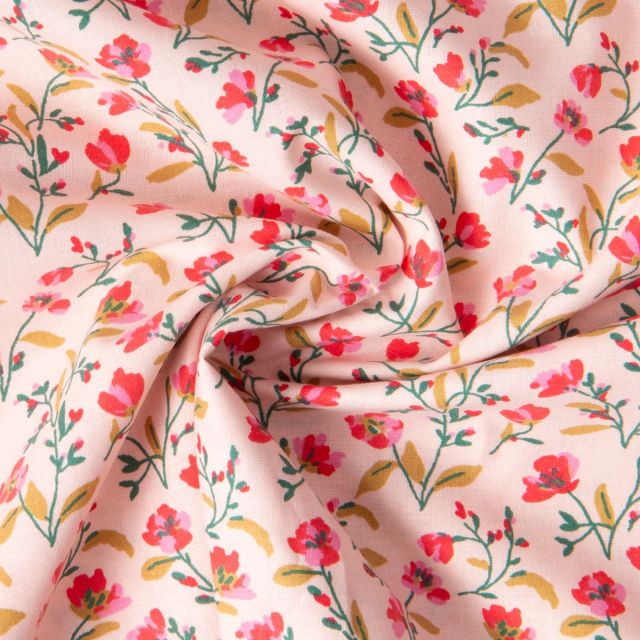 Tissu Coton imprimé Arty Fleuris Vanda sur fond Rose clair