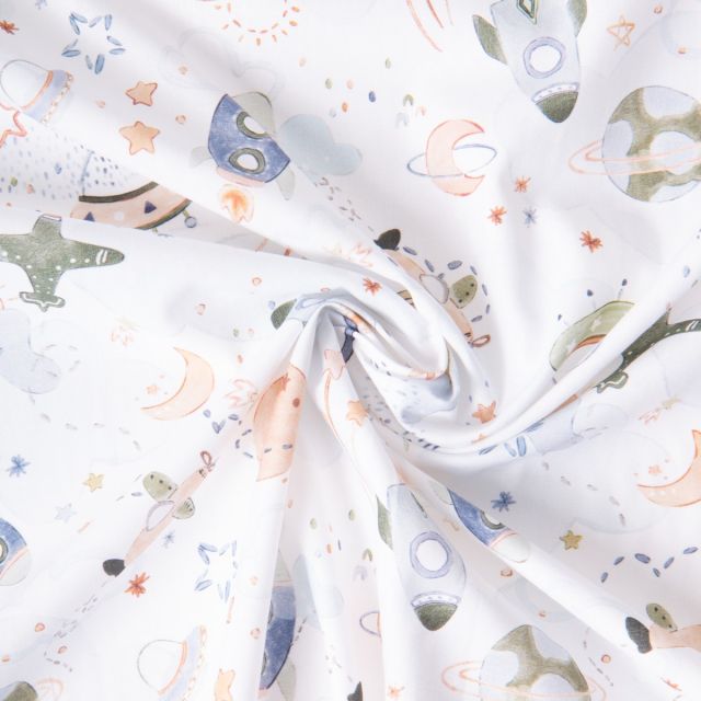 Tissu Coton imprimé digital Arty Galaxie Vega sur fond Blanc