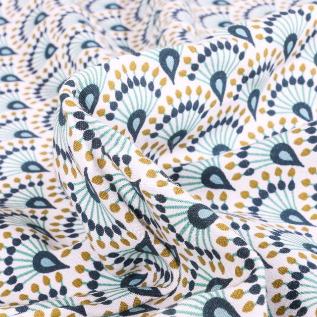 Tissu Viscose Arty Zadani sur fond Bleu