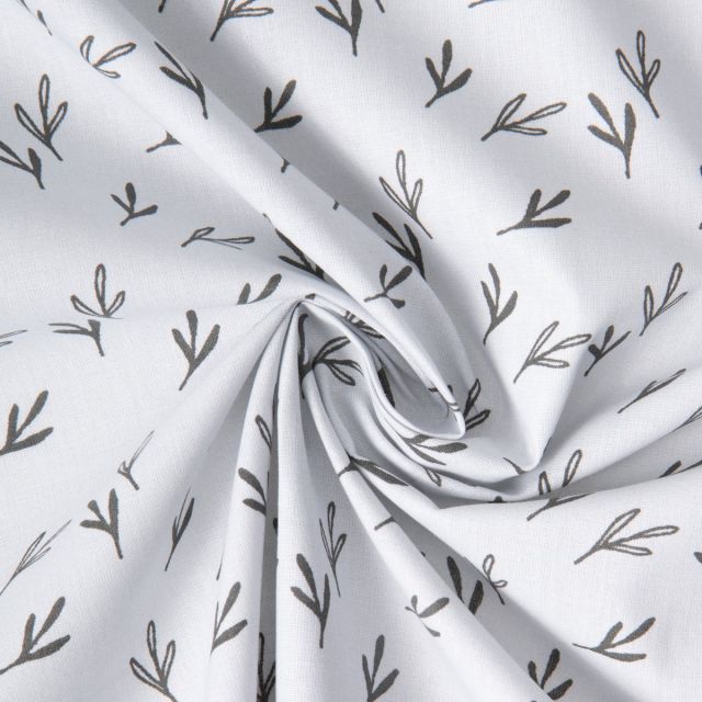 Tissu Coton imprimé Zefir brindilles sur fond Blanc cassé