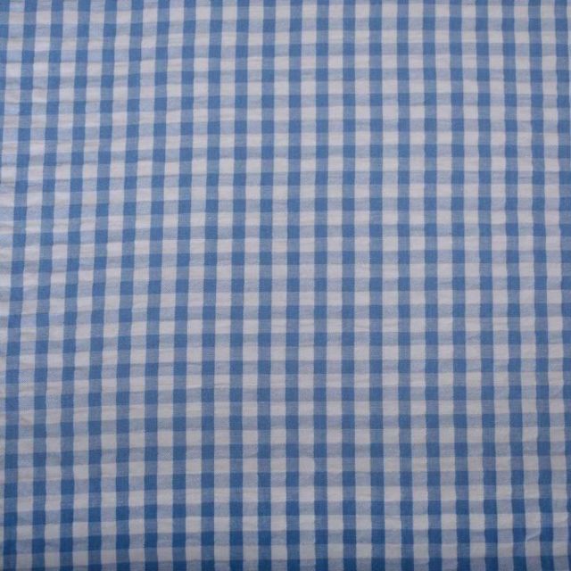 Tissu vichy Celvia bleu sur fond Blanc - Par 10 cm