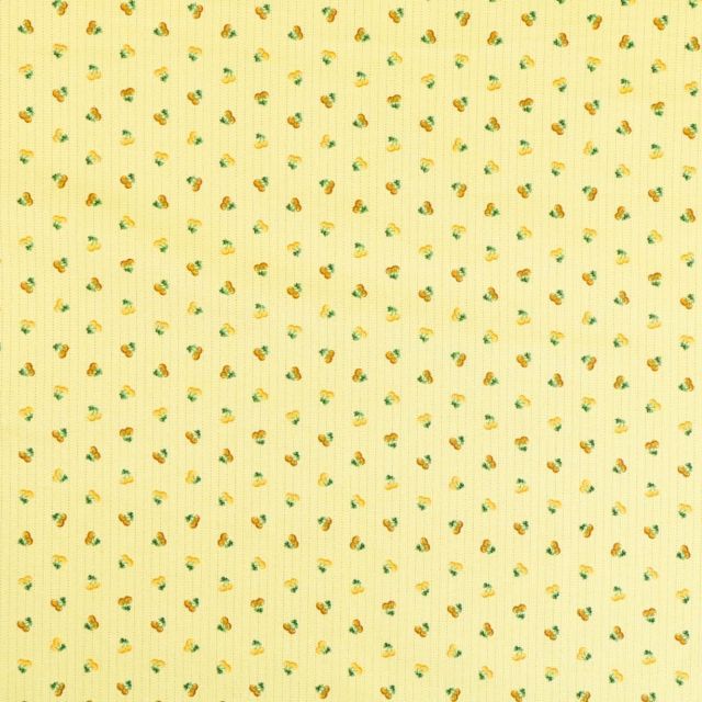 Tissu Coton Petites cerises jaunes et moutarde sur fond Vert anis - Par 10 cm