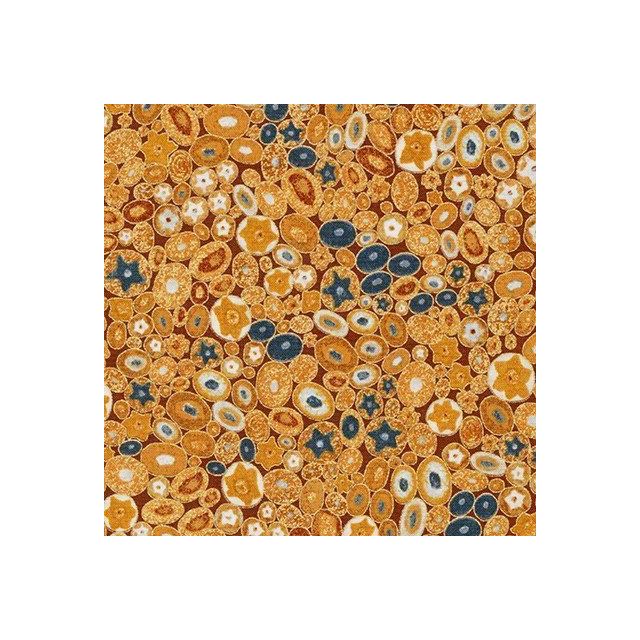 Coupon Tissu Coton Robert Kaufman Gustav Klimt galets fleuris sur fond Moutarde - Coupon de 20 cm