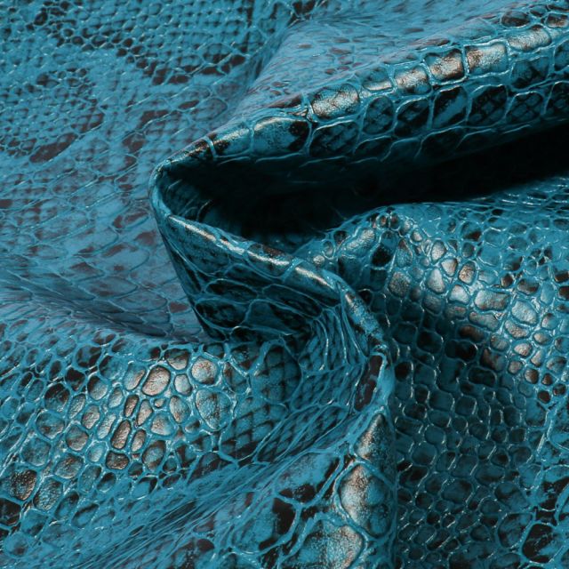 Coupon Simili cuir Croco snake Bleu canard - 50 x 70 cm