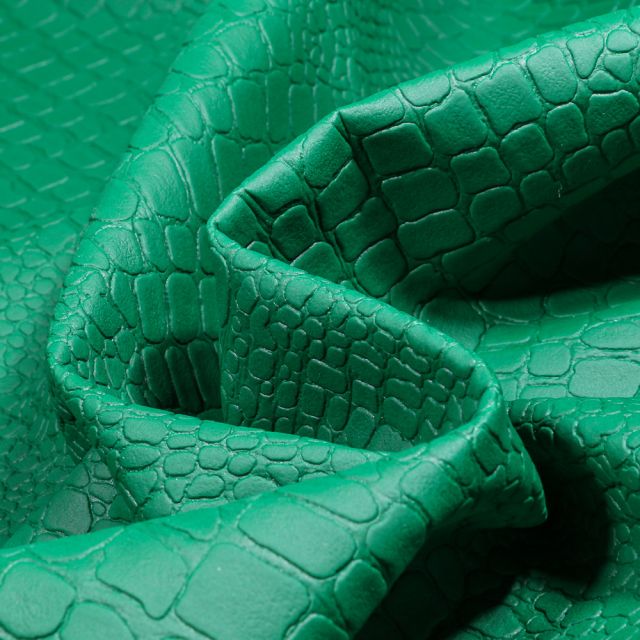 Tissu Simili cuir Croco mat uni Vert épicéa