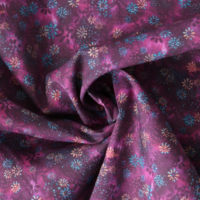 Tissu Coton imprimé  fleuris Camilya sur fond Violet