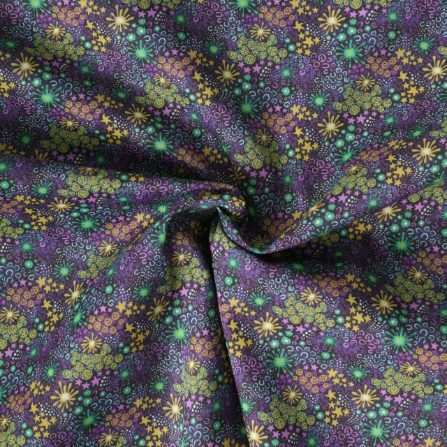 Tissu Coton imprimé  Fleurisia sur fond Violine