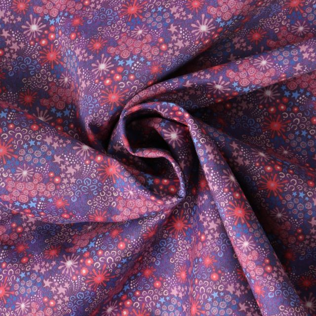 Tissu Coton imprimé fleuris Rosella sur fond Violine