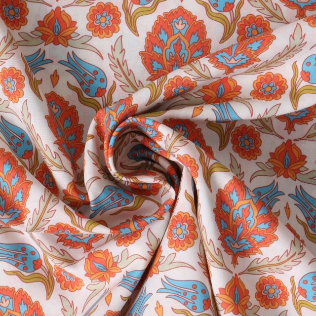 Tissu Coton imprimé indien Meyrah sur fond Blanc cassé