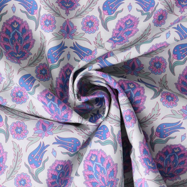 Tissu Coton imprimé indien Dahra sur fond Blanc