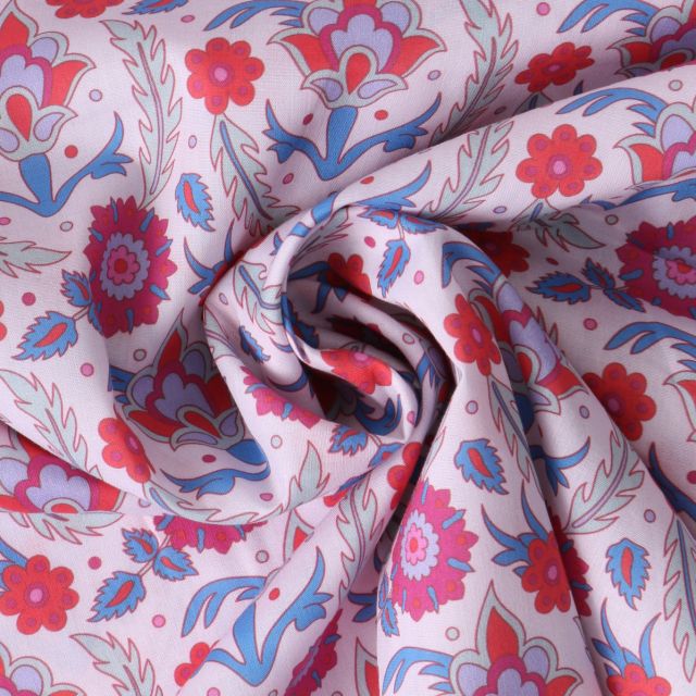 Tissu Coton imprimé  indien Ishani sur fond Blanc