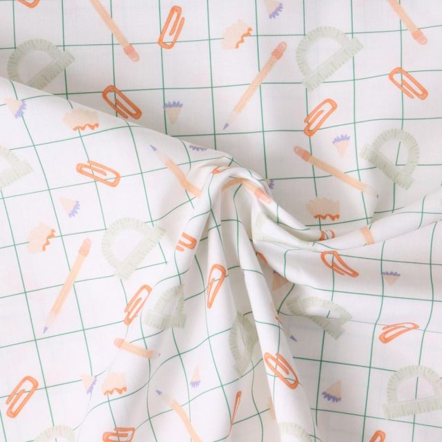 Tissu Coton imprimé  Graphika papeterie pop sur fond Blanc