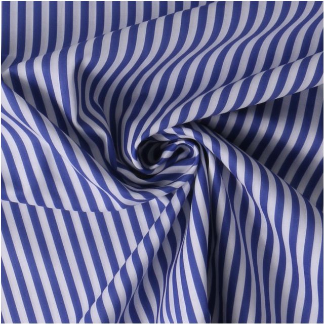 Tissu Coton imprimé  rayé Lisalou sur fond Bleu denim