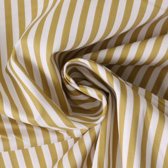Tissu Coton imprimé  rayé Lisalou sur fond Vert olive