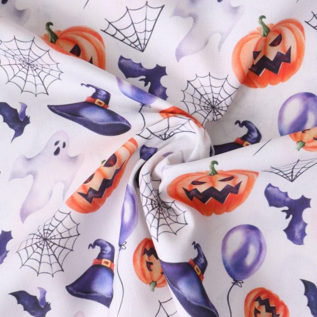 Tissu Coton imprimé  Jackyboo motifs d'halloween sur fond Blanc