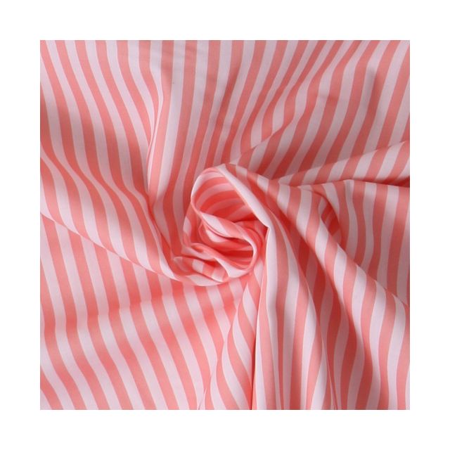 Tissu Coton imprimé  rayé Lisalou sur fond Rose saumon
