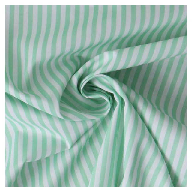 Tissu Coton imprimé  rayé Lisalou sur fond Vert pastel