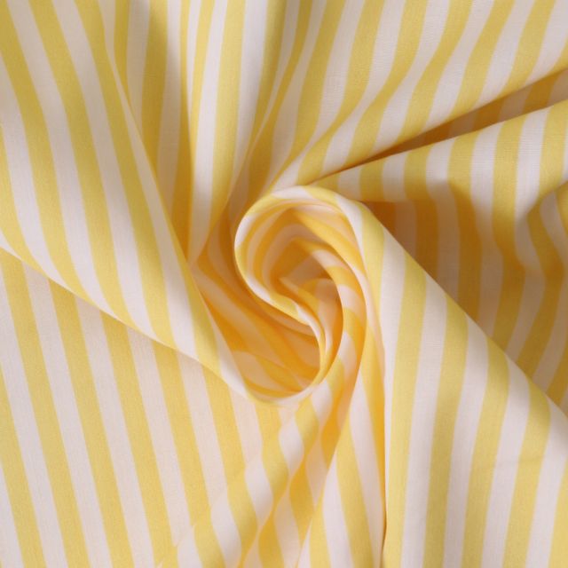 Tissu Coton imprimé  rayé Lisalou sur fond Jaune pastel
