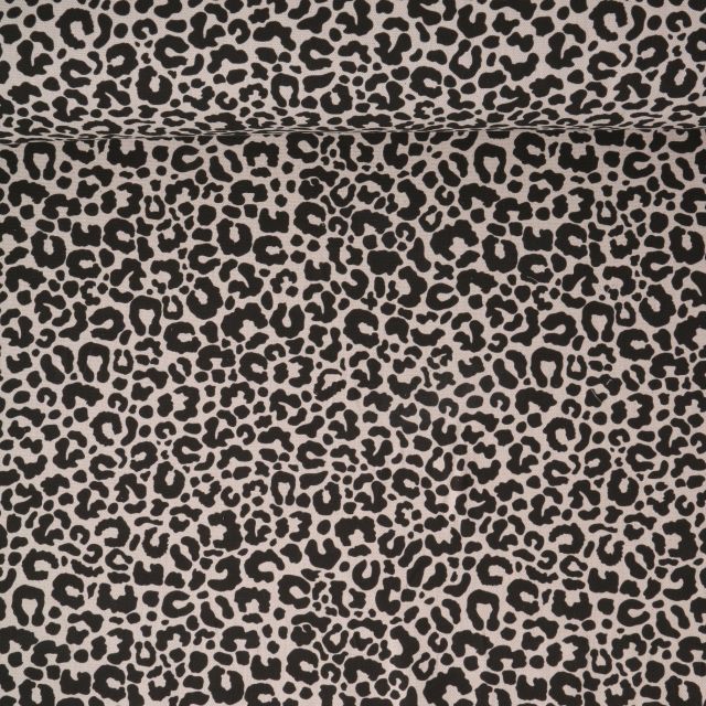 Tissu Toile de Coton aspect lin Léoléo noir sur fond Naturel