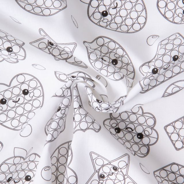 Tissu Coton à colorier Happy Popit sur fond Blanc