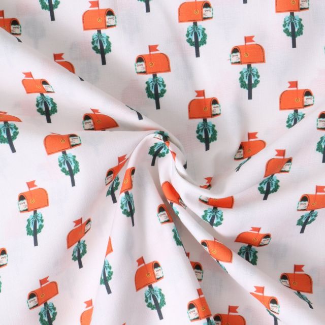 Tissu Coton imprimé Lioren boites aux lettres de Noël sur fond Blanc