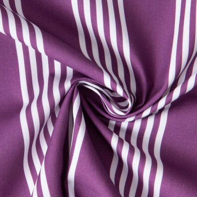 Tissu Toile de Coton d'ameublement Rayé blanc sur fond Violet