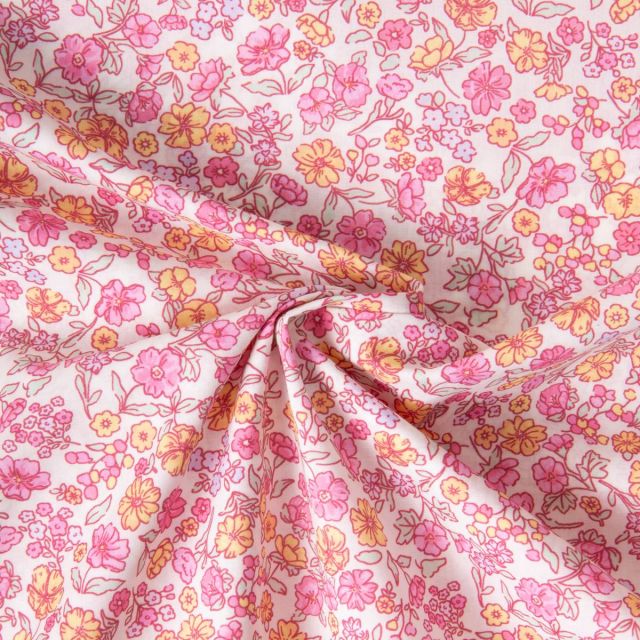 Tissu Popeline de Coton légère imprimé liberty vintage sur fond Ivoire