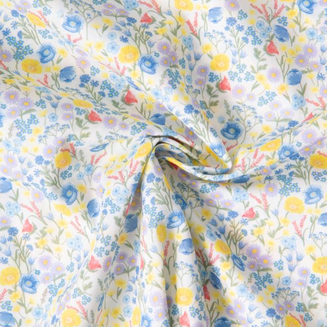 Tissu Popeline de Coton légère imprimé Rétro sur fond Blanc cassé