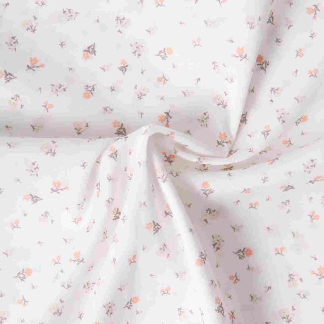 Tissu Popeline de Coton légère Petites fleurs Poema sur fond Blanc cassé