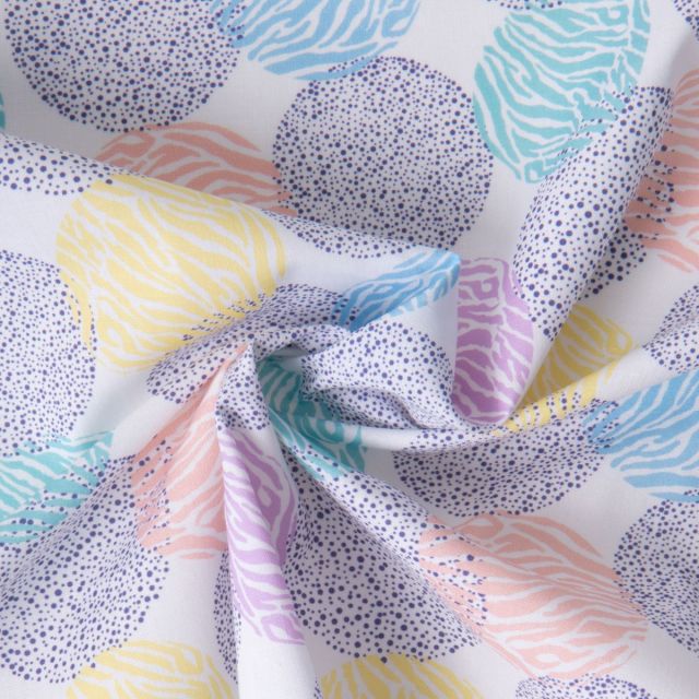 Tissu Coton imprimé Ronds Artifice sur fond Blanc