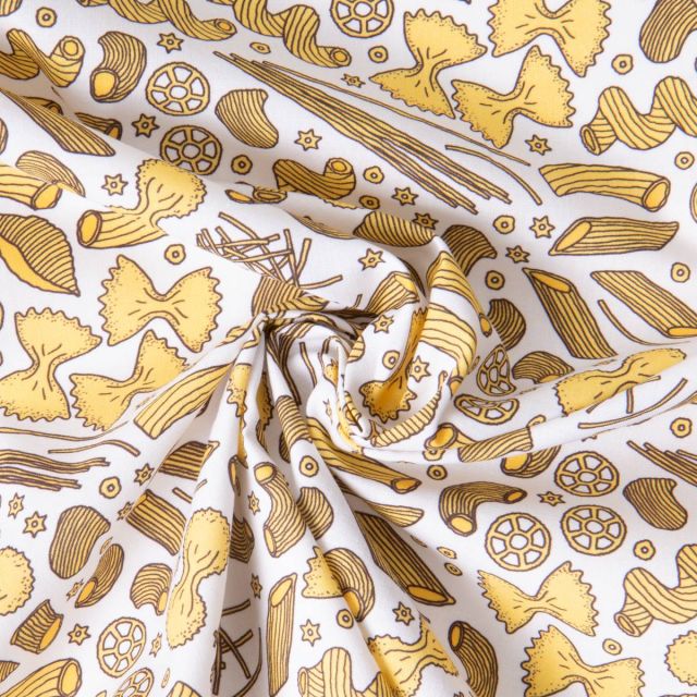 Tissu Coton imprimé Pasta fiesta sur fond Blanc