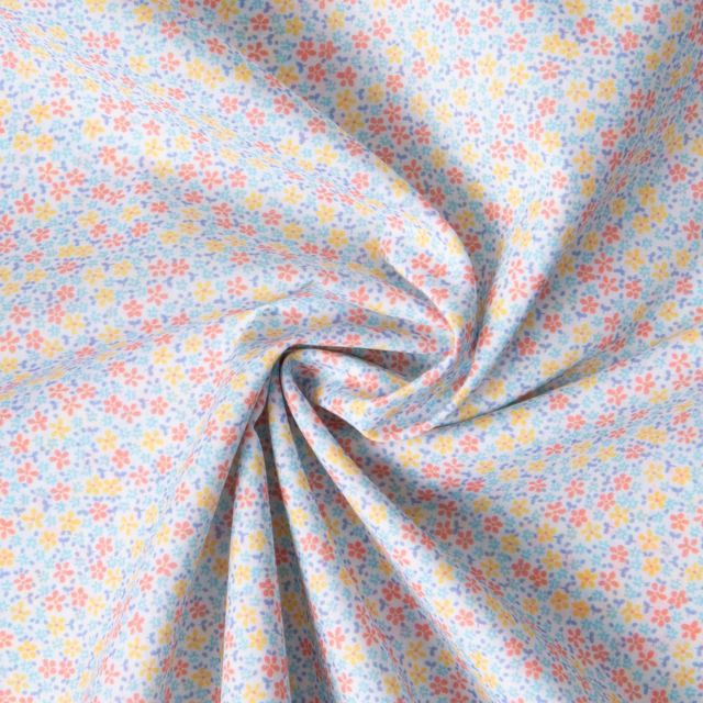 Tissu Batiste de Coton imprimé Fleuris patel sur fond Blanc