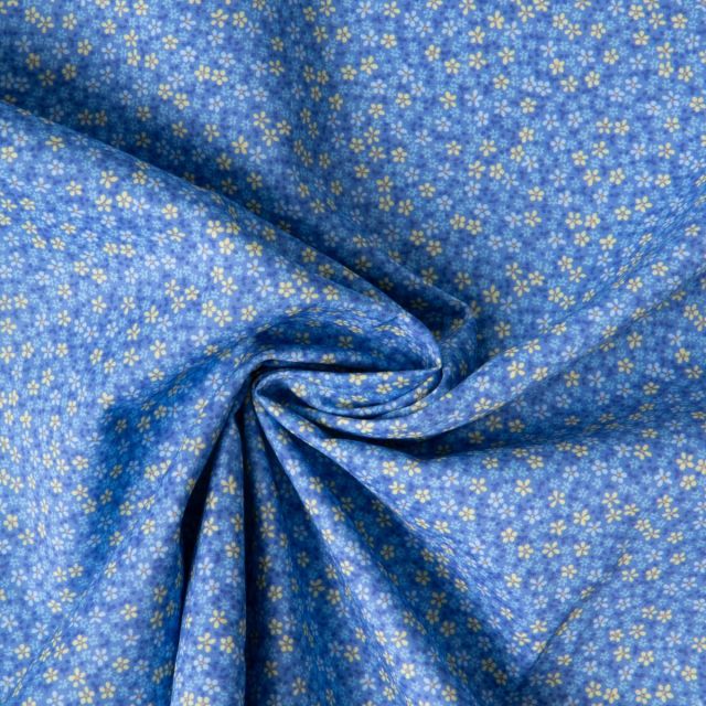 Tissu Batiste de Coton imprimé Fleuris sur fond Bleu roi