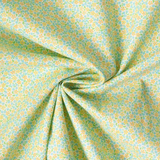 Tissu Batiste de Coton imprimé Fleuris sur fond Vert pâle