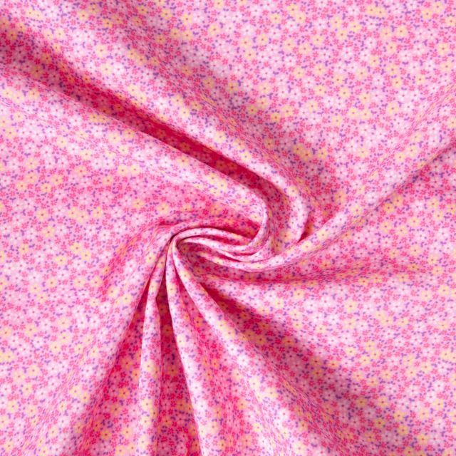 Tissu Batiste de Coton Nora tapis fleuri sur fond Rose