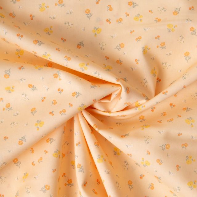 Tissu Batiste de Coton imprimé Fleuris sur fond Jaune pastel