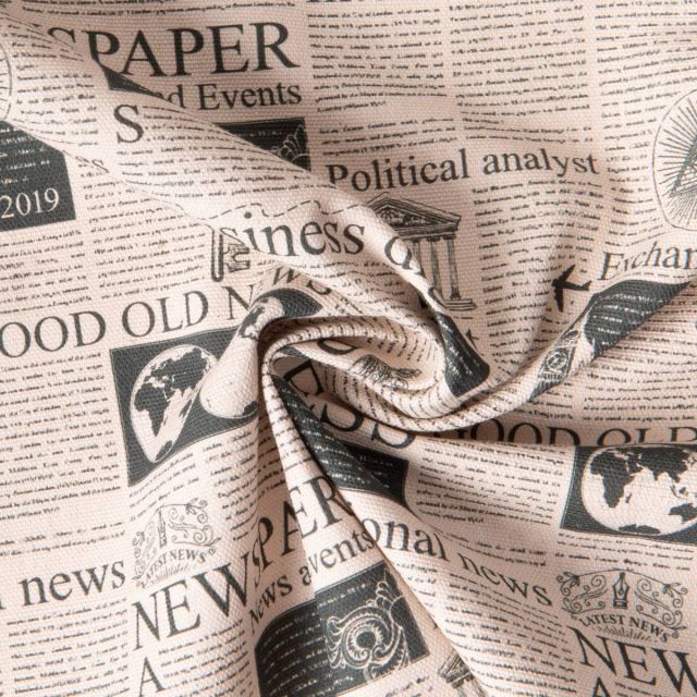 Tissu Toile de Coton Canvas Newspaper sur fond Naturel