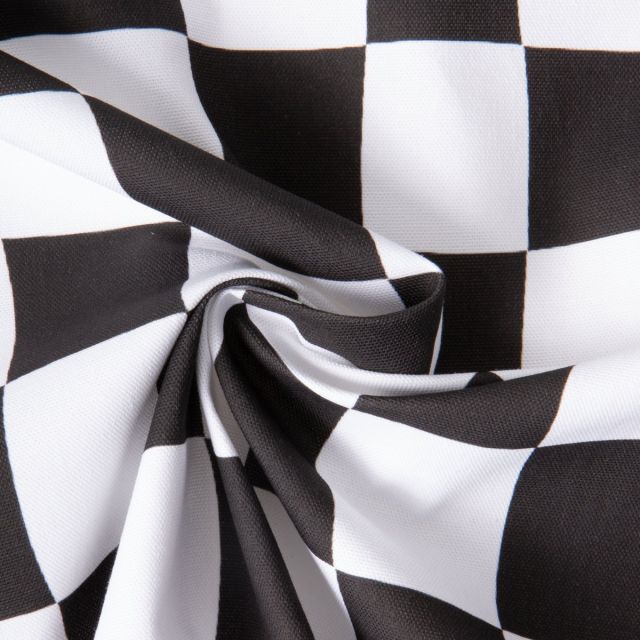 Tissu Toile de Coton d'ameublement Damier noir sur fond Blanc