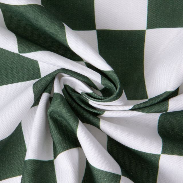 Tissu Toile de Coton d'ameublement Damier sur fond Vert foncé