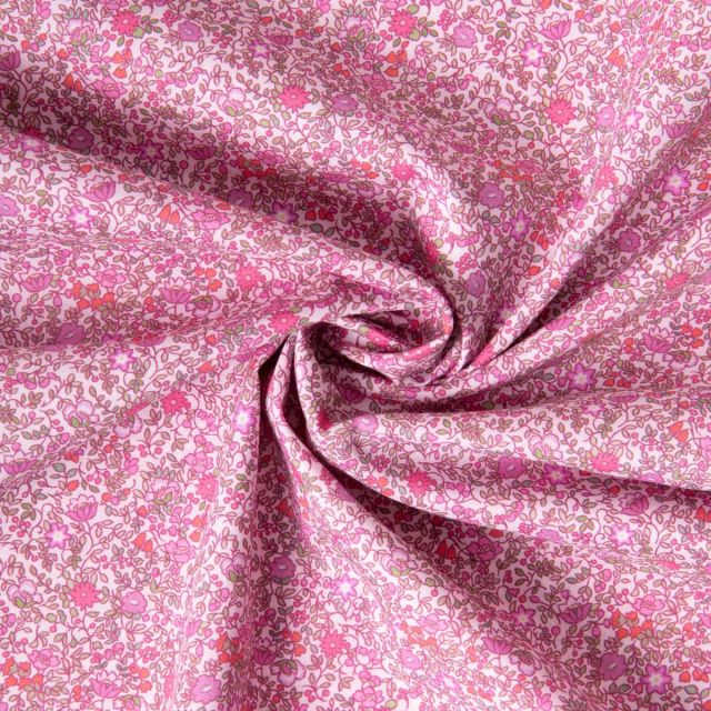 Tissu Batiste de Coton Charlie tapis fleuri sur fond Rose