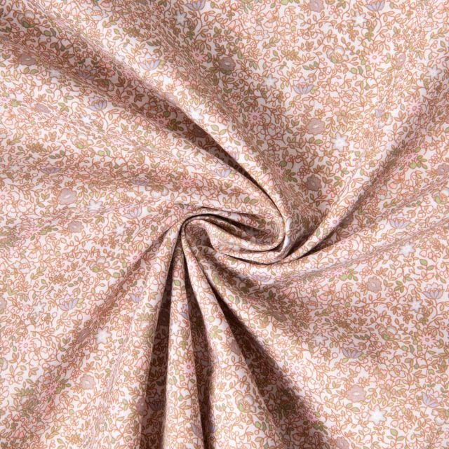Tissu Batiste de Coton imprimé Fleuris sur fond Rose pastel
