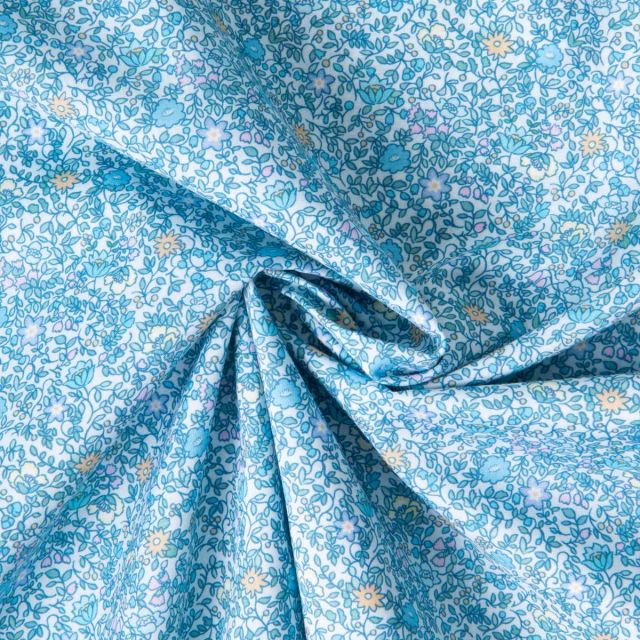 Tissu Batiste de Coton Charlie tapis fleuri sur fond Bleu ciel