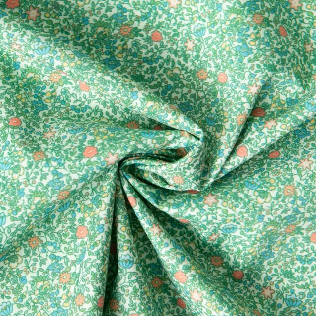 Tissu Batiste de Coton Charlie tapis fleuri sur fond Vert