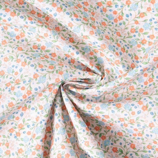 Tissu Batiste de Coton imprimé Fleuris sur fond Blanc