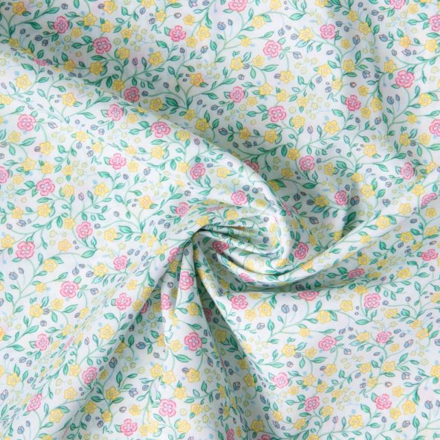 Tissu Batiste de Coton Louisa tapis fleuri sur fond Vert d'eau