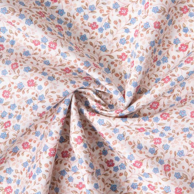 Tissu Batiste de Coton imprimé Fleuris sur fond Rose pâle
